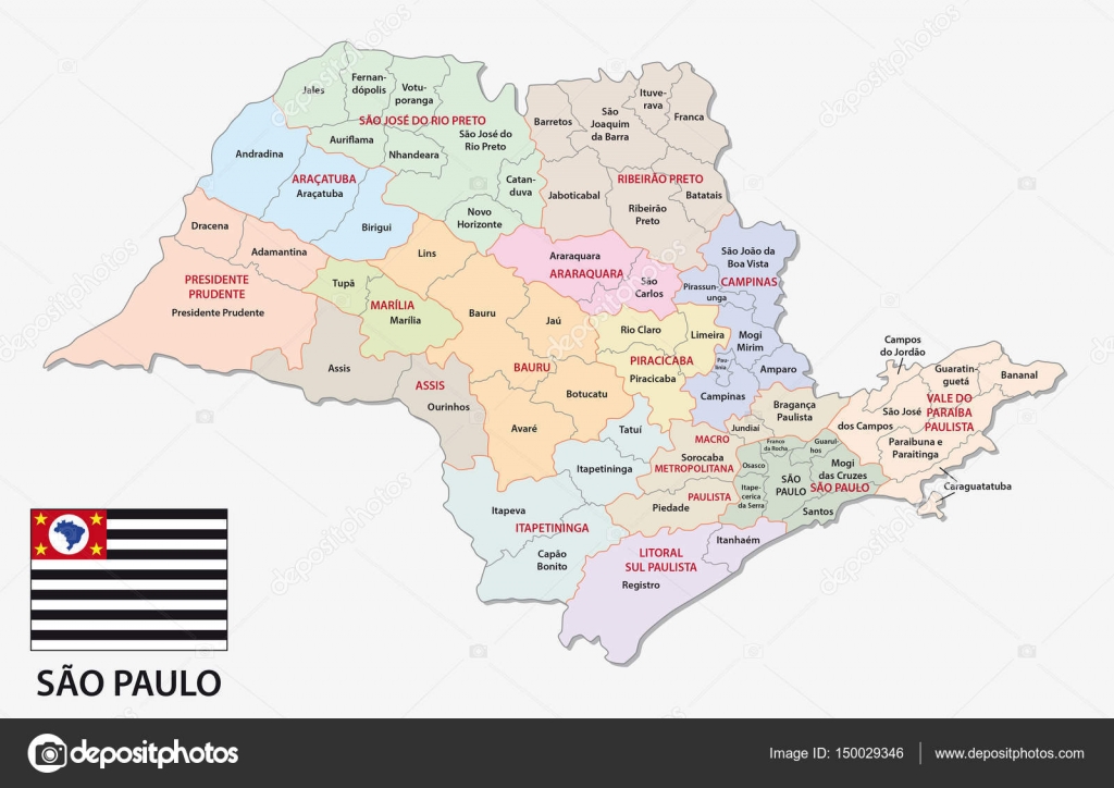 Mapa do estado de São Paulo com destaque para a região de Araçatuba