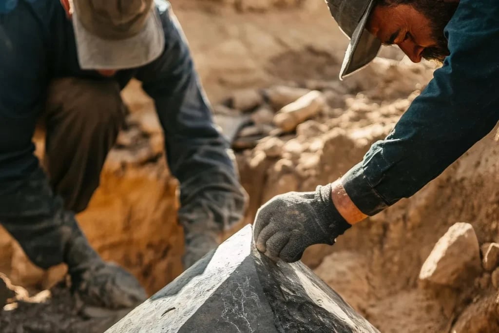 Profissionais de geologia em campo analisando afloramentos rochosos