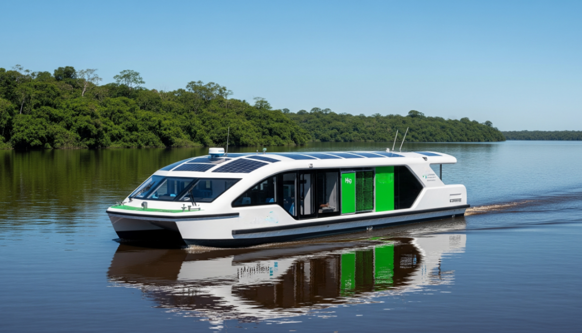 Barco em rio amazônico com vegetação ao fundo, representando deslocamentos de campo na região do Purus