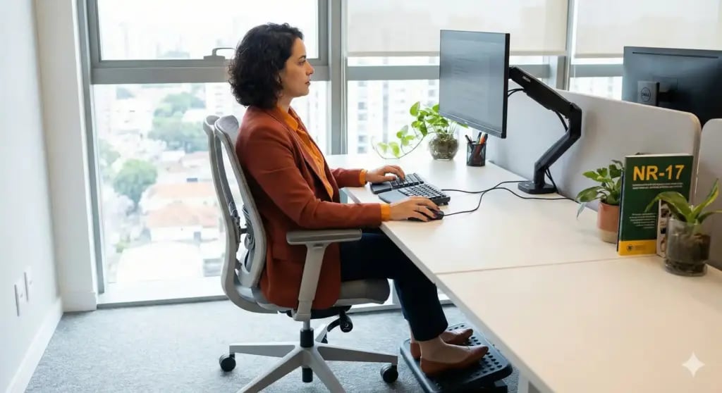 Profissional de RH analisando informações em computador em escritório moderno