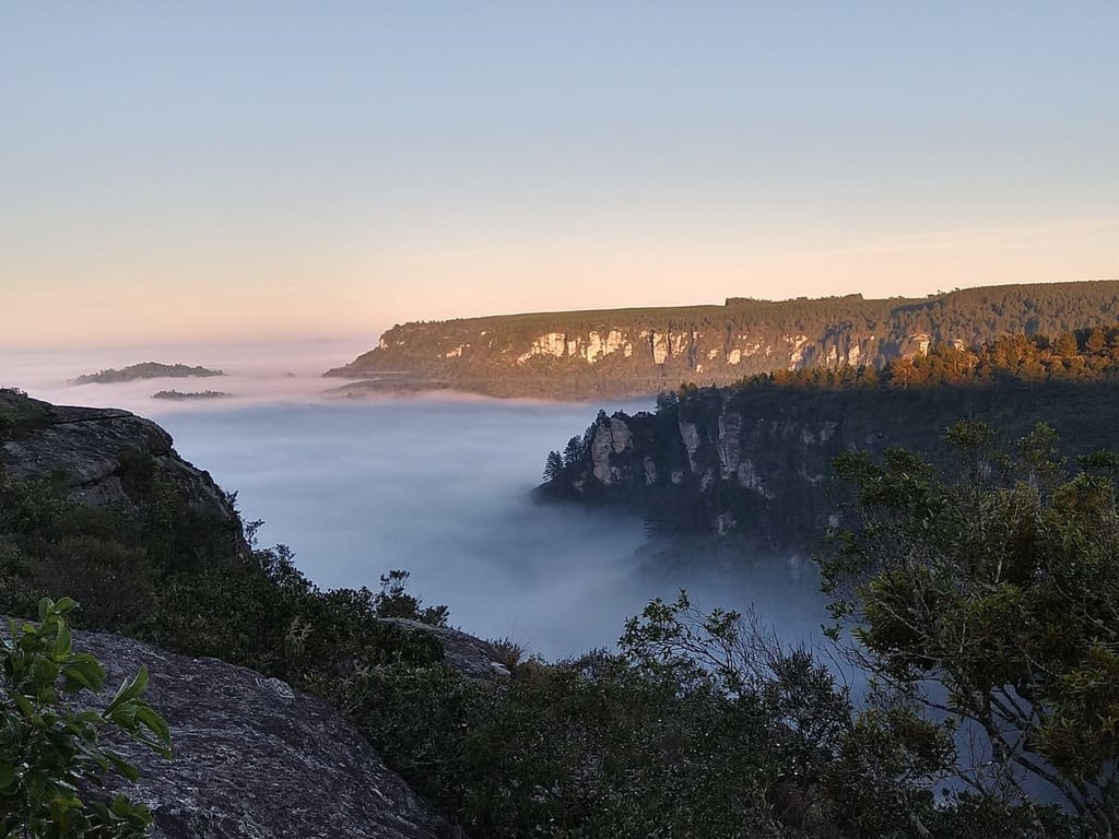 Paisagem do sudoeste paulista, com campos e neblina