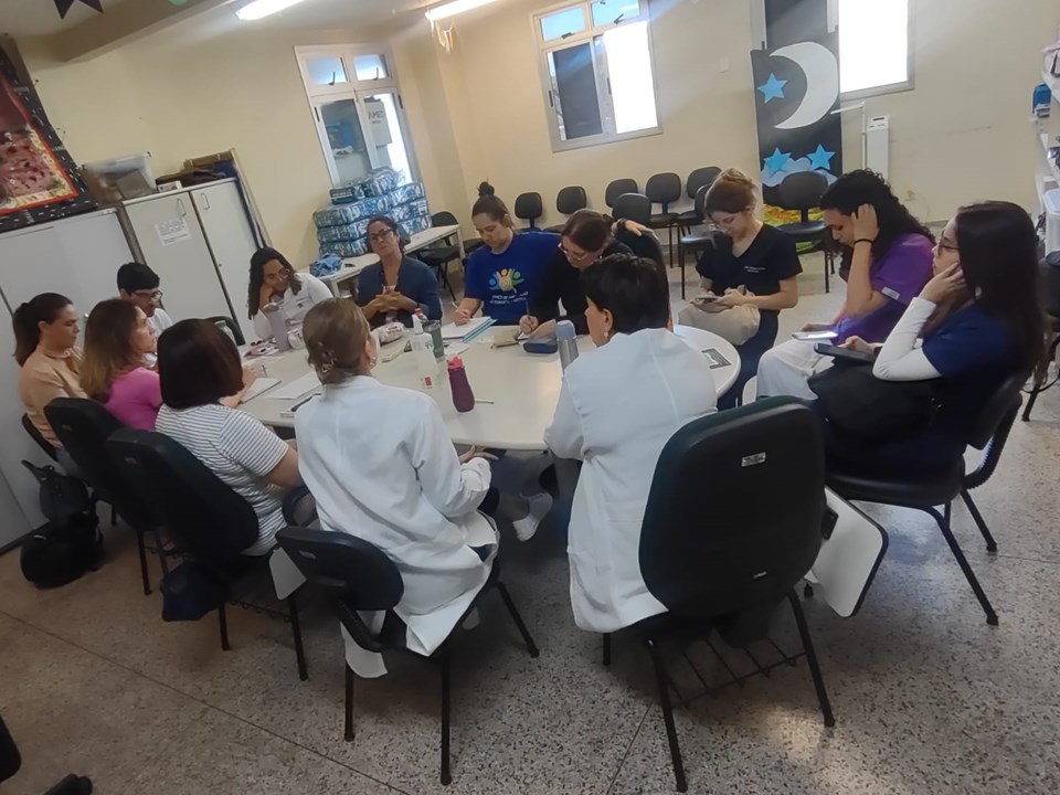 Profissionais da Atenção Primária à Saúde (ESF) em reunião