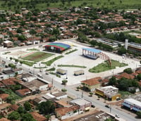 Vista aérea de área urbana no norte de Mato Grosso, município de Marcelândia.