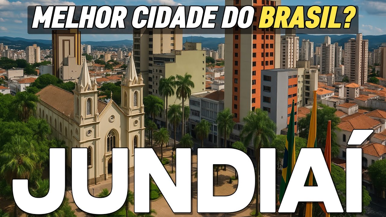 Panorama urbano de Jundiaí ao entardecer, com morros ao fundo