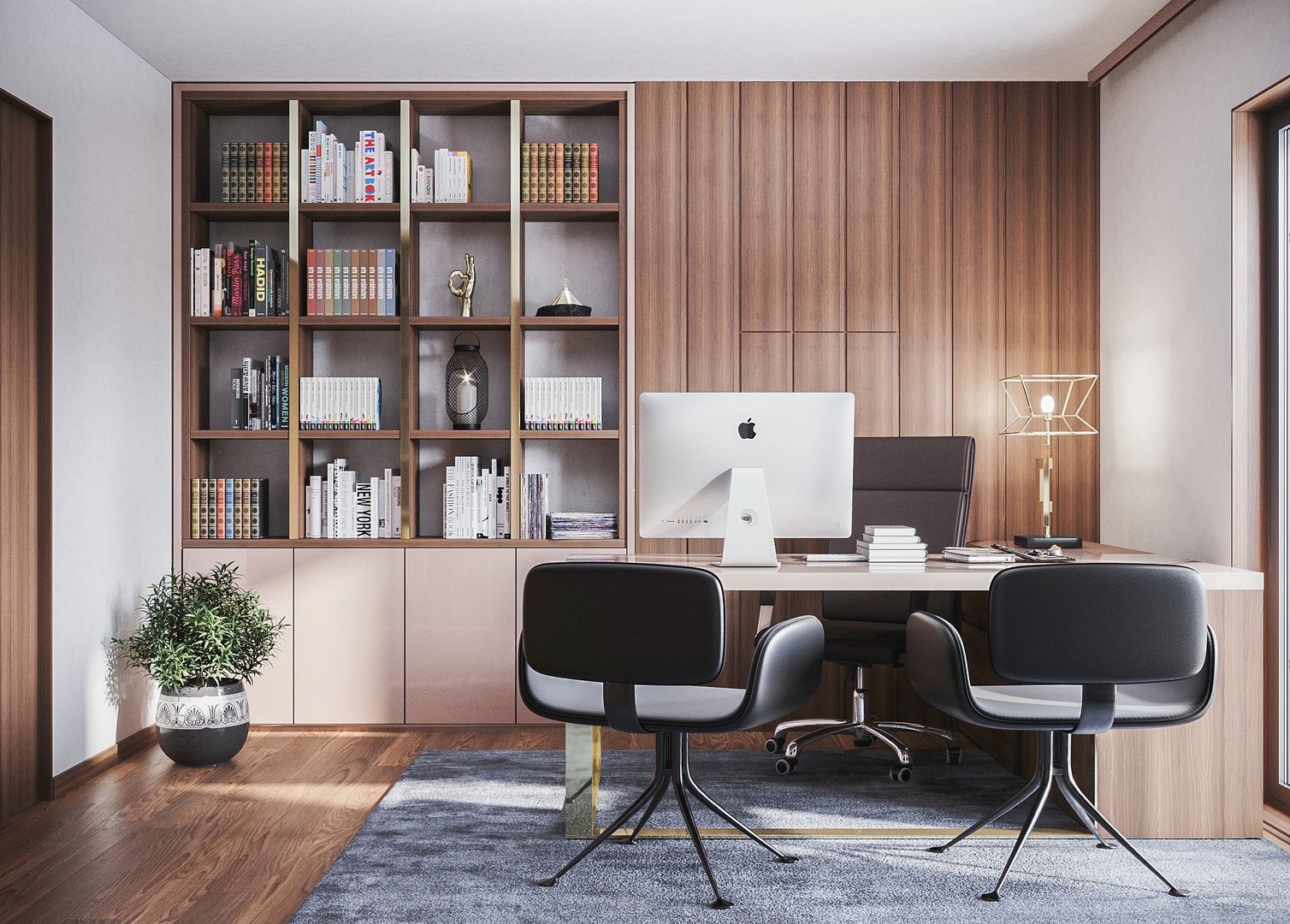 Rotina administrativa e fiscal, com mesa, computador e documentos