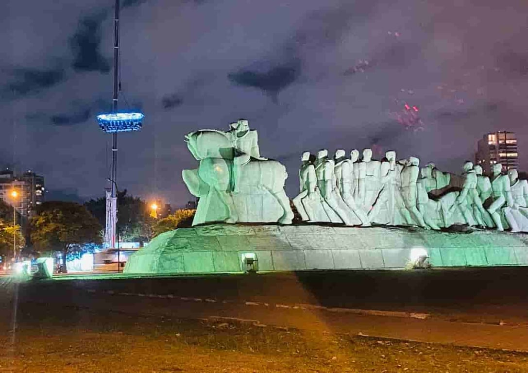 Vista frontal do Museu do Ipiranga no Parque da Independência, no bairro do Ipiranga, em dia claro