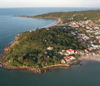 Vista aérea da área portuária de Navegantes SC ao entardecer.