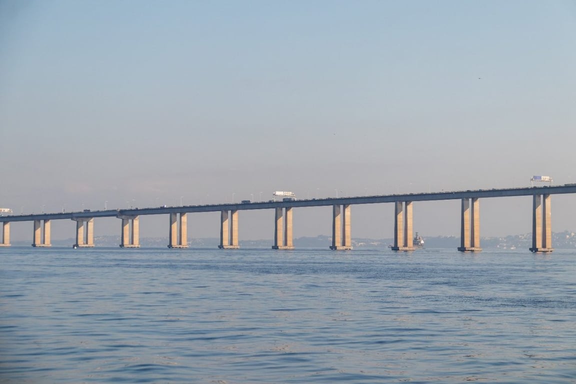 Ponte Rio–Niterói sobre a Baía de Guanabara em dia claro