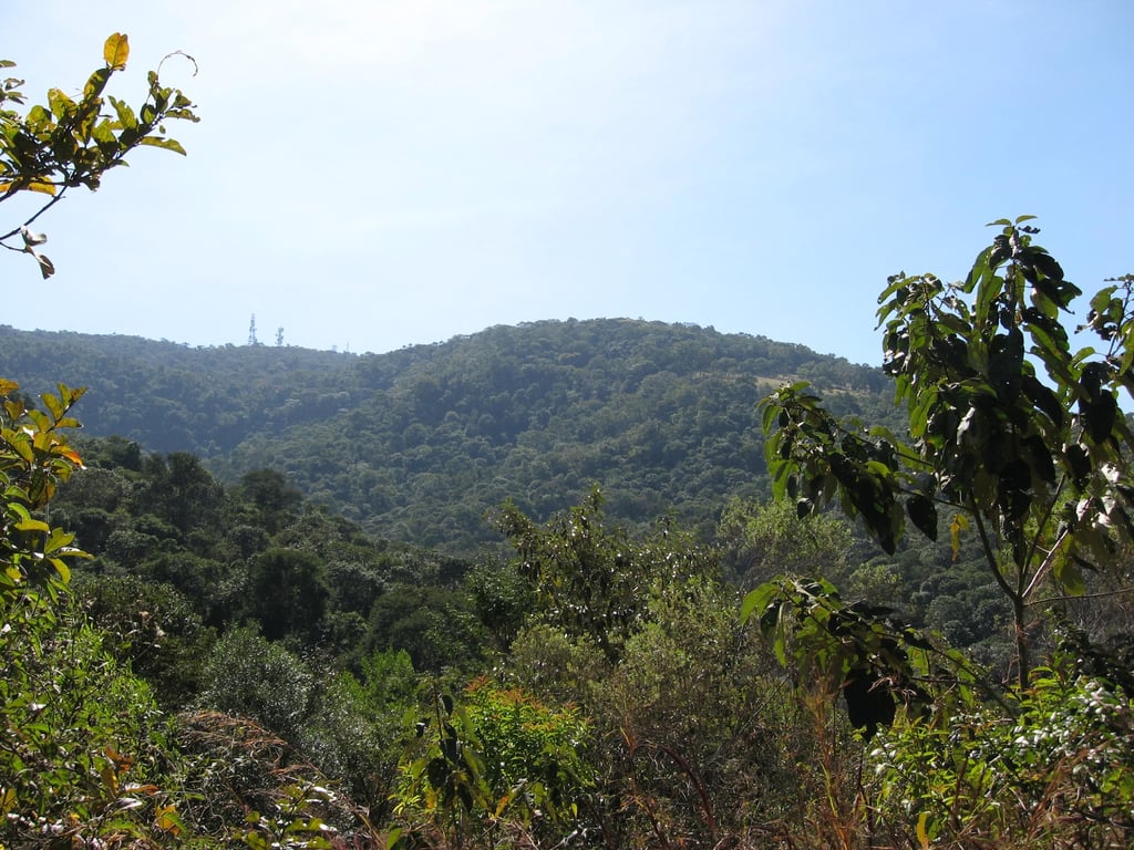Vista aérea de Araçoiaba da Serra, no interior de São Paulo, com vegetação e morros ao fundo