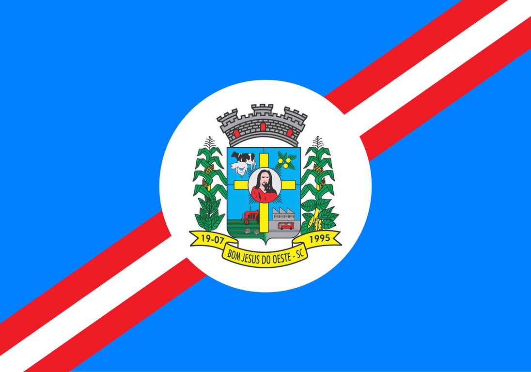 Bandeira de Bom Jesus do Oeste, com brasão ao centro