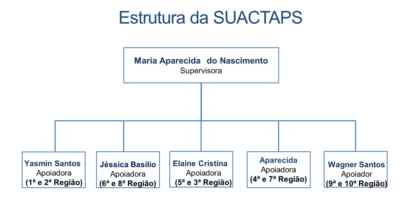 Organograma da estrutura da SUACTAPS, com a supervisora e apoiadores por região.