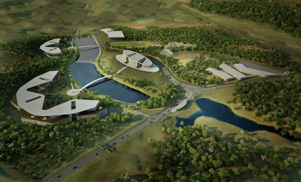 Vista aérea do campus da UNIFEI em Itajubá, com prédios acadêmicos e áreas verdes