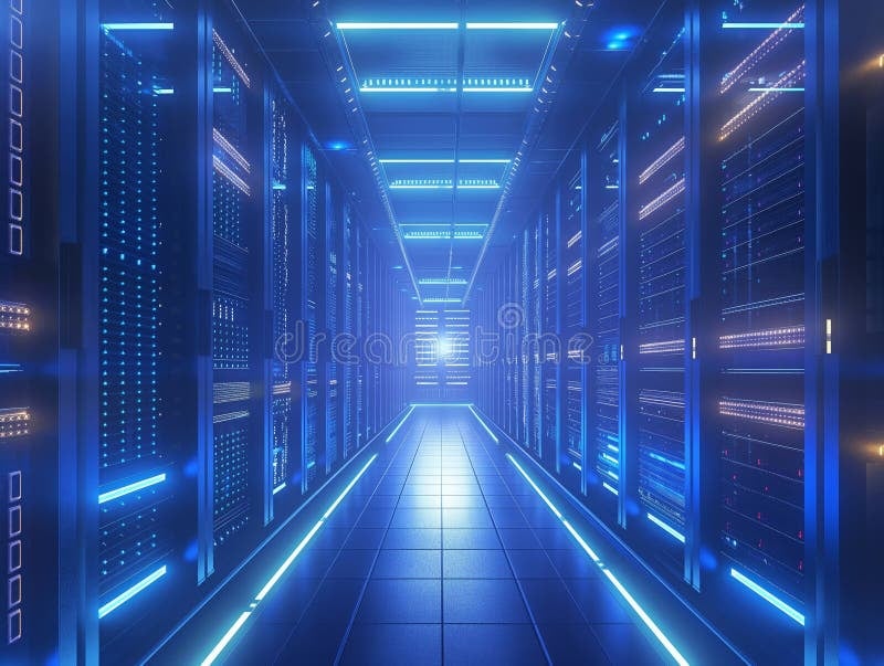 Corredor de data center com servidores