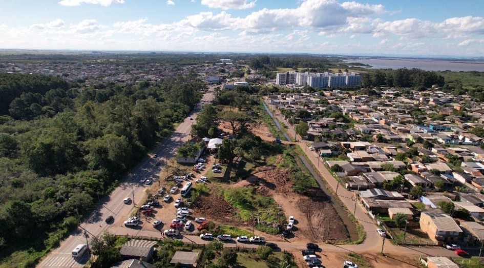 Vista aérea de Sede Nova, com áreas urbanas e verdes