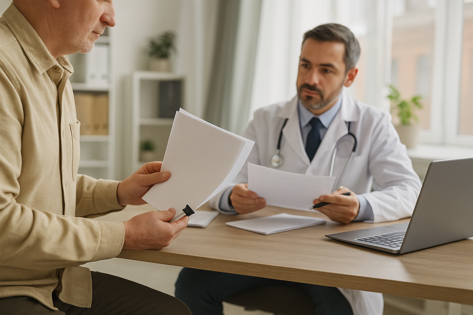 Médico em avaliação pericial