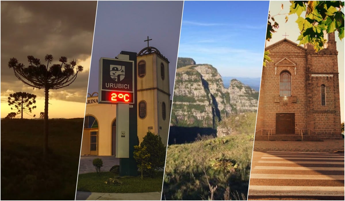 Paisagem urbana serrana com construções típicas e montanhas ao fundo