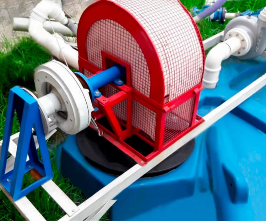 Ambiente de laboratório de engenharia com sistema hidráulico