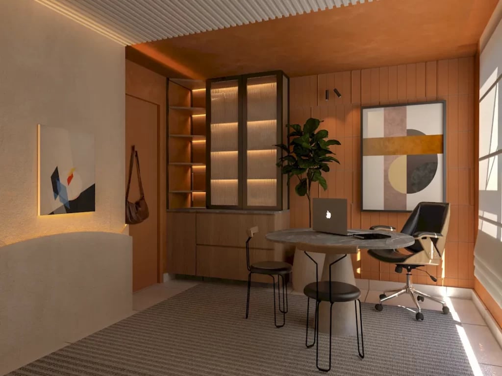 Ambiente de escritório moderno com mesa e computador