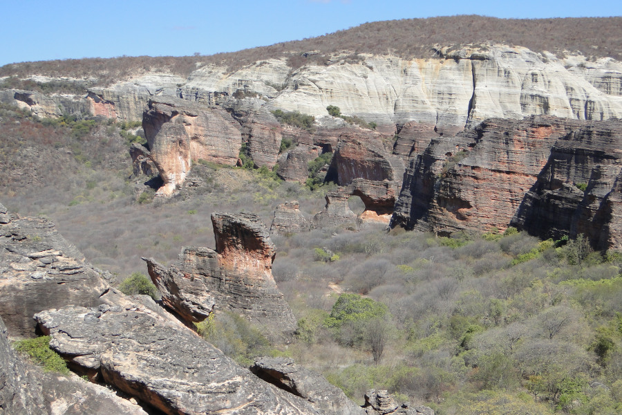 Paisagem do semiárido piauiense, com vegetação de caatinga e formações rochosas ao fundo, representando o cenário regional de São José do Peixe
