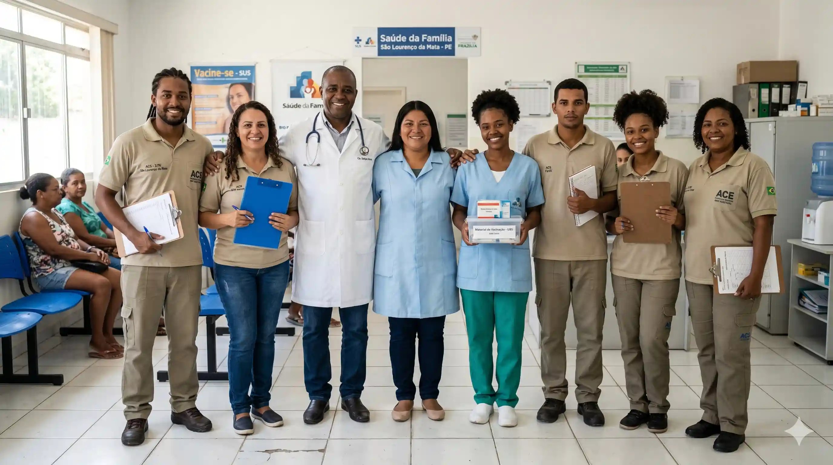 Equipe multiprofissional em UBS, representando a Atenção Básica do SUS