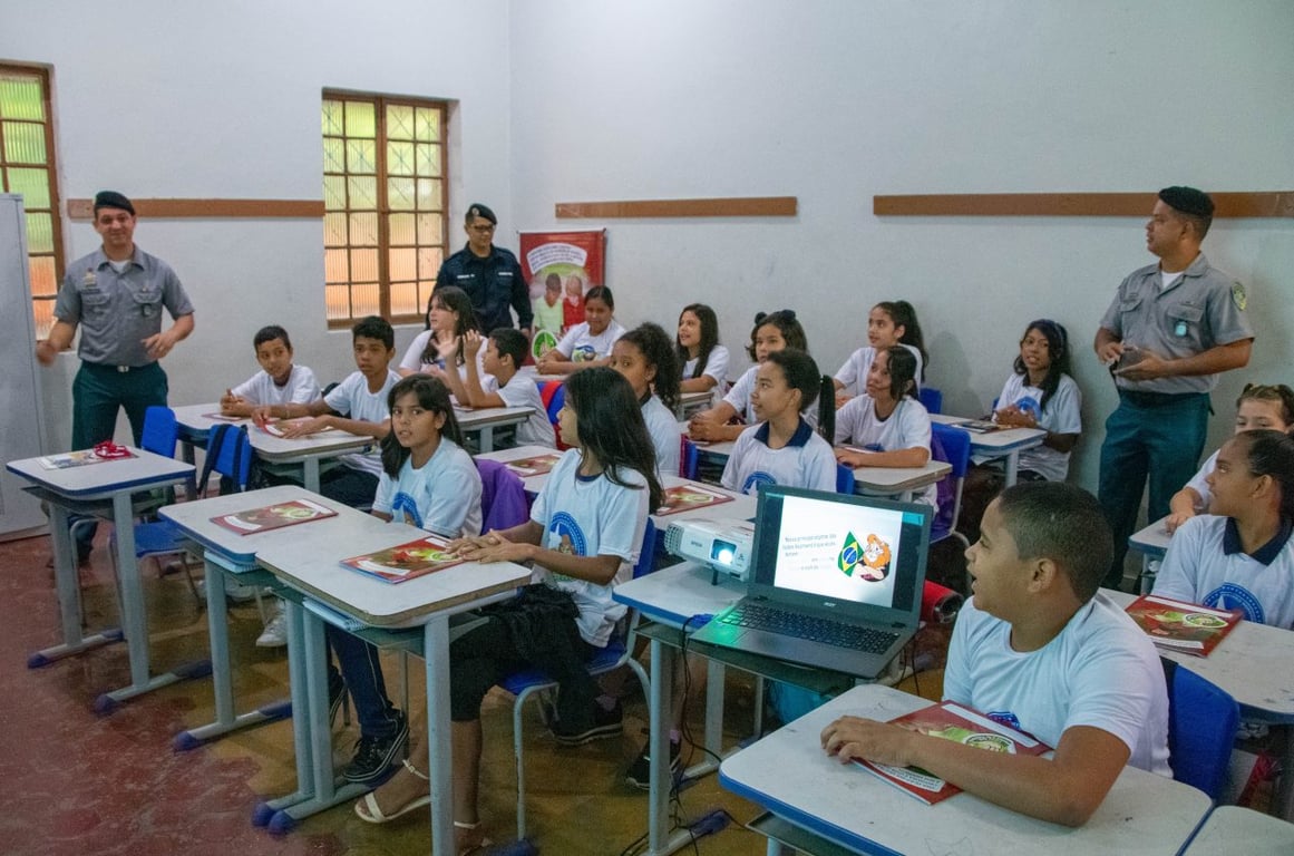 Atividade educativa em escola pública com estudantes
