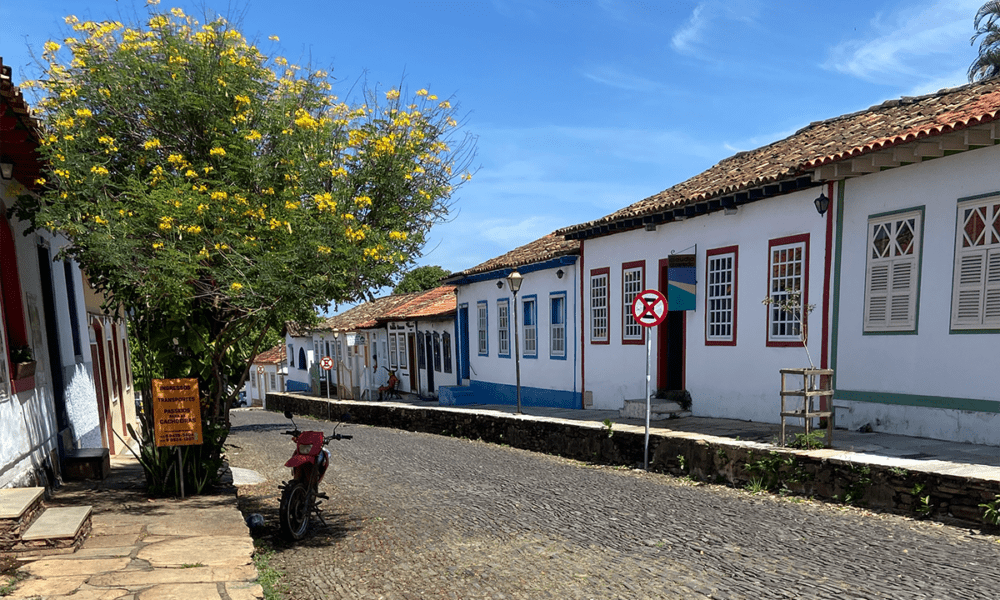 Rua arborizada no interior paulista ao fim da tarde