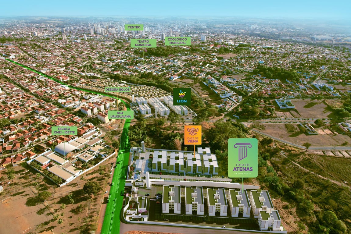 Vista aérea de área urbana de Catanduva (SP) ao entardecer