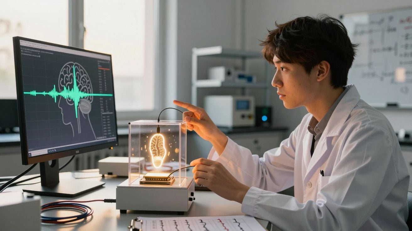 Cientista analisando dados complexos em laboratório