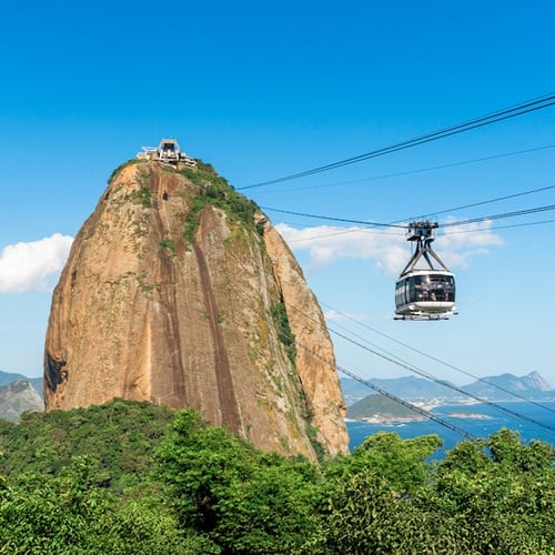 Vista panorâmica do Rio de Janeiro ao pôr do sol com o Pão de Açúcar ao fundo