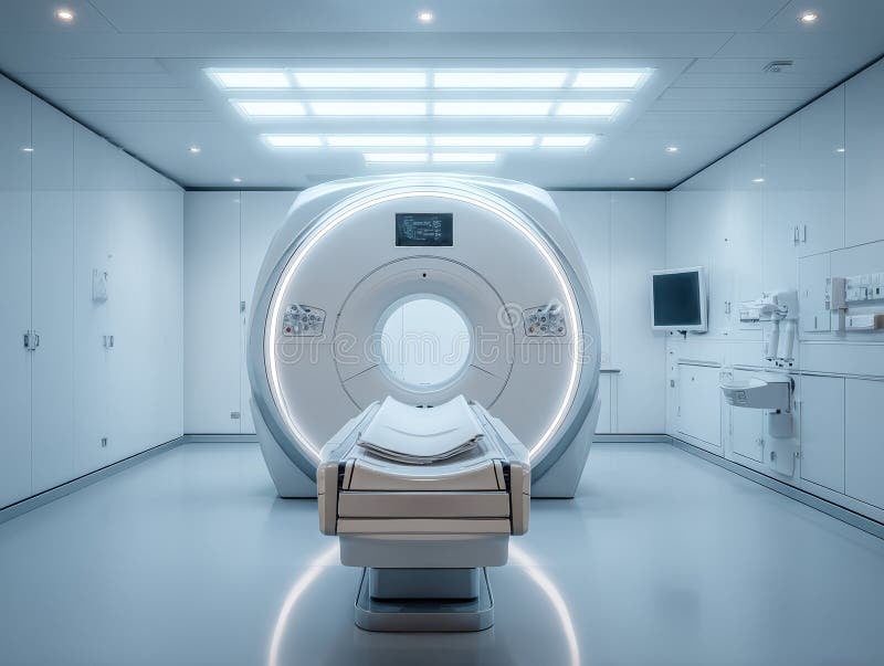 Sala de radiologia com tomógrafo, ambiente moderno e organizado, sem pessoas