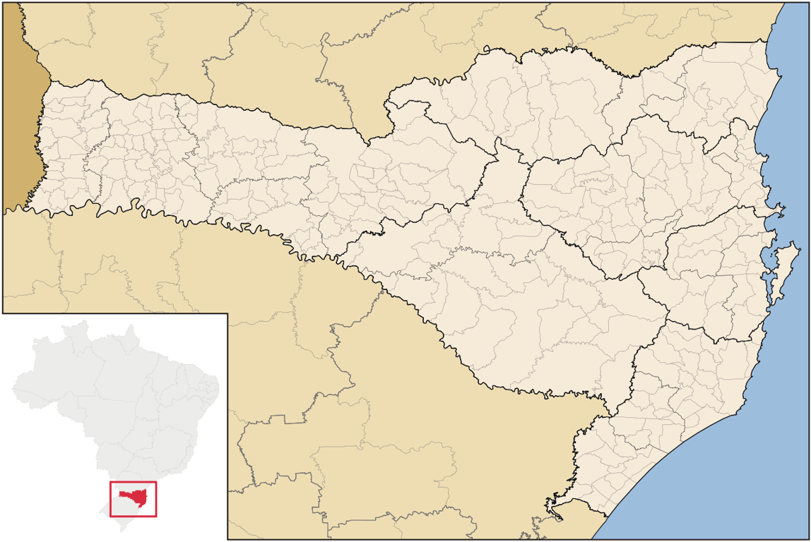 Mapa do estado de Santa Catarina com destaque para o Meio-Oeste