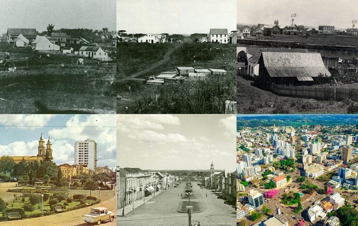 Vista aérea de cidade no norte do Rio Grande do Sul, com traçado urbano e área rural ao fundo