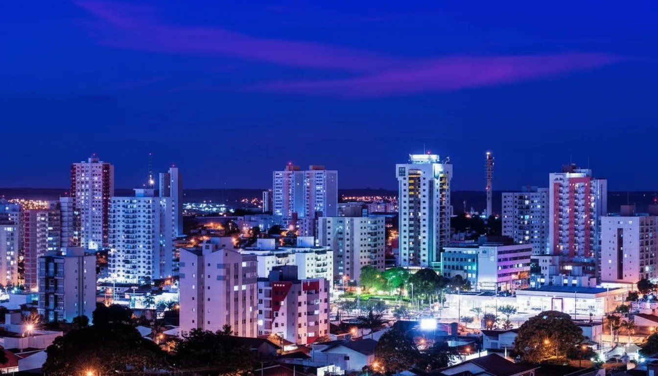 Vista aérea de Bauru ao entardecer
