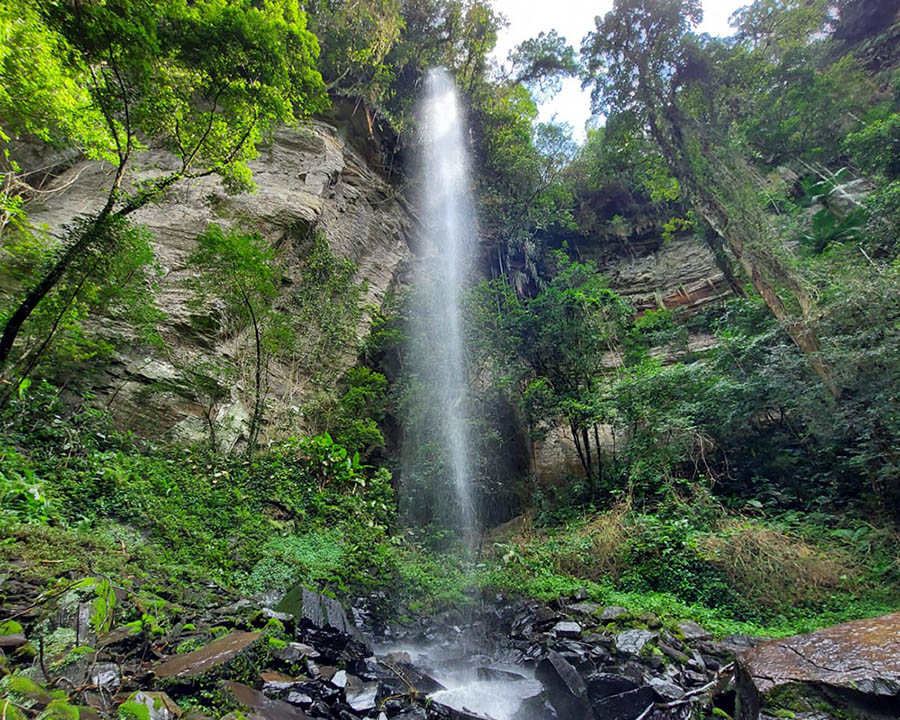 Paisagem natural de Taió SC com cachoeira em meio à vegetação, em formato horizontal