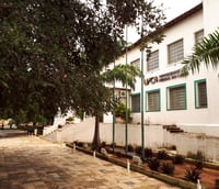 Campus da Universidade Federal do Cariri (UFCA), no Ceará, com vegetação e prédios ao fundo durante o dia.