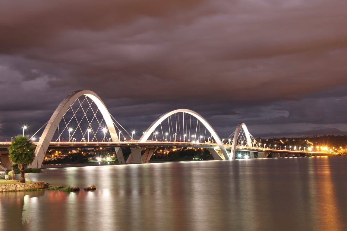 Ponte JK e skyline de Brasília ao entardecer