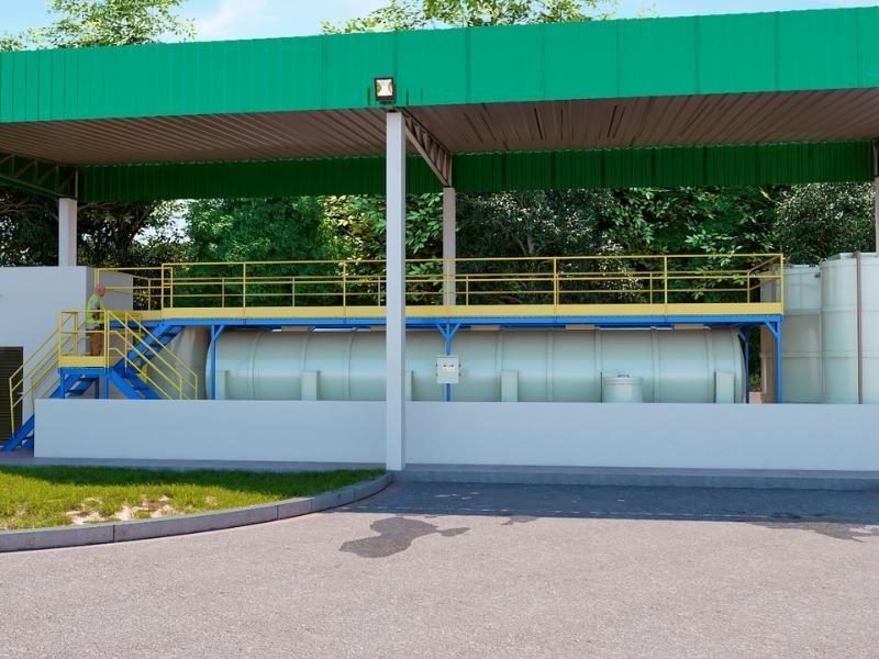 Tanques e estruturas de operação em estação de tratamento no Brasil.