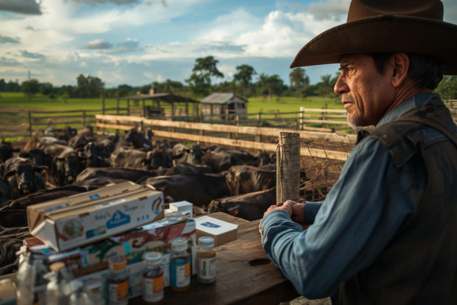 Produção agropecuária no interior do Nordeste, com produtor e rebanho em área rural, em referência à cadeia produtiva e inspeção municipal