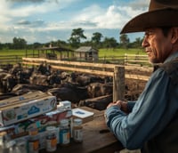 Produtor rural observa rebanho em área agropecuária no interior do Nordeste.