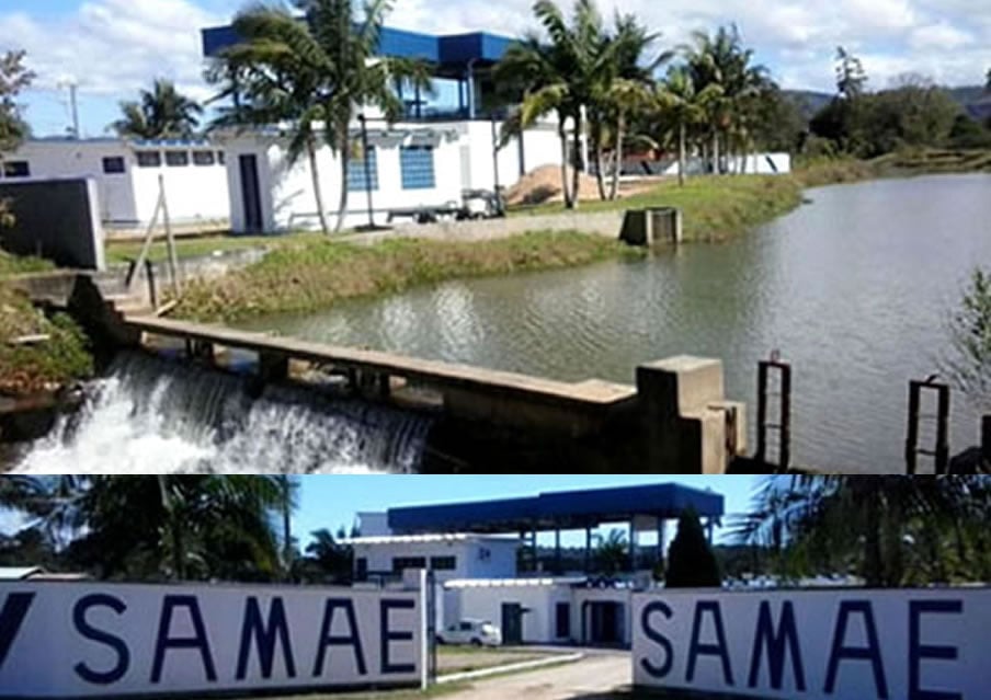 Infraestrutura de saneamento com tanques e tubulações em Santa Catarina, em ambiente externo