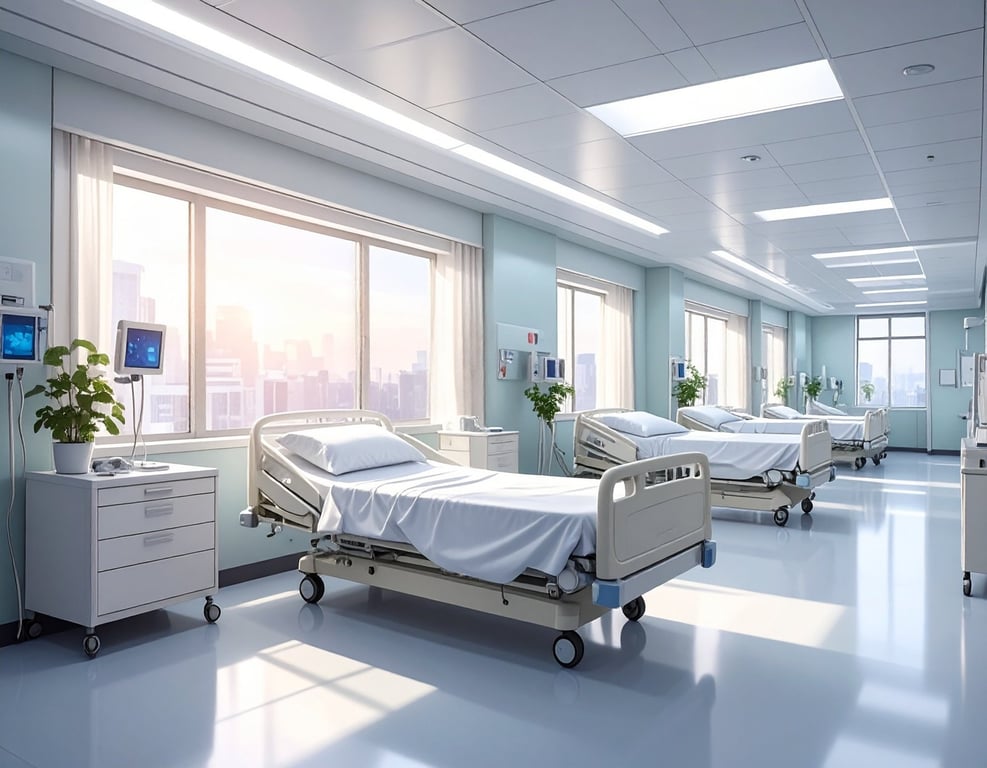 Ambiente interno de hospital universitário brasileiro com luz natural