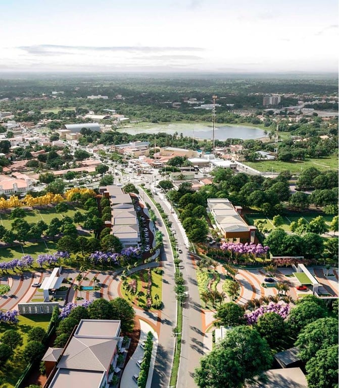 Vista aérea do município de Eusébio (CE), com áreas verdes e vias planejadas