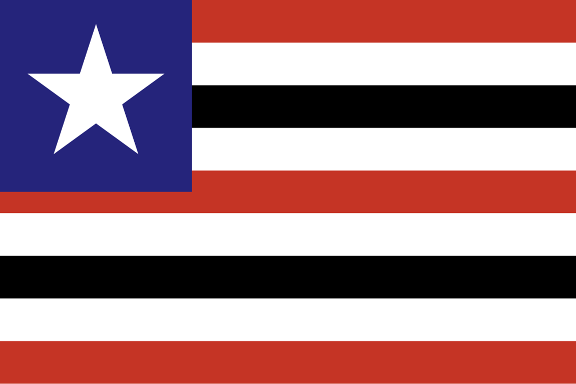 Bandeira do Maranhão em composição horizontal, cores vermelho, preto, branco e azul