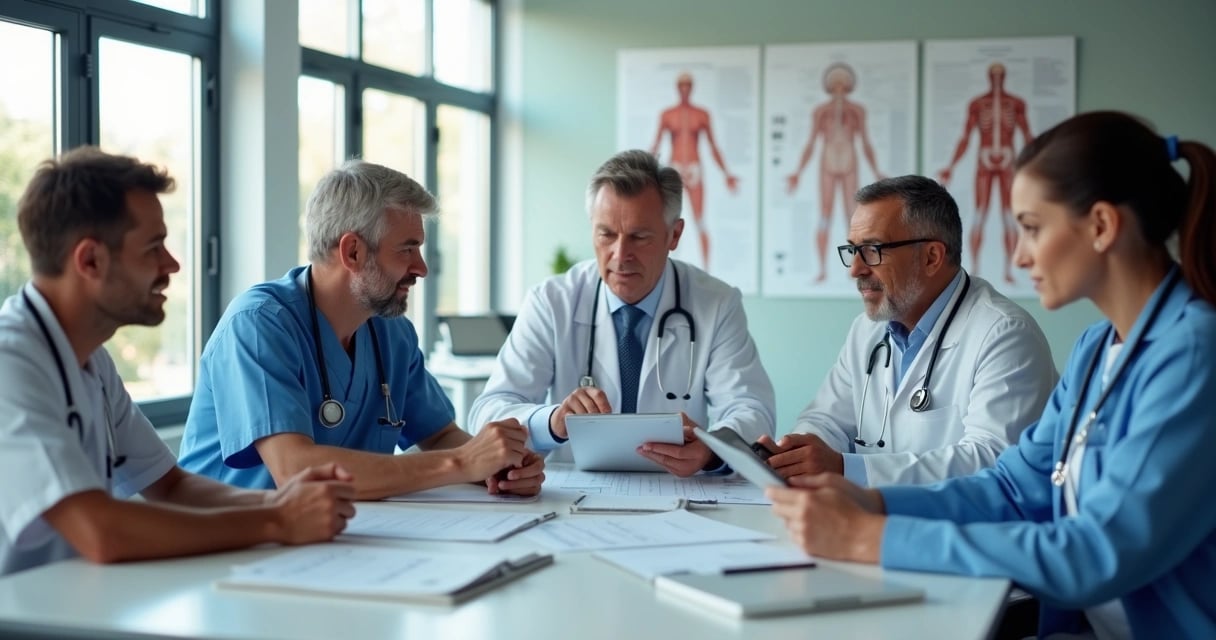 Profissionais de saúde e administrativos em ambiente público