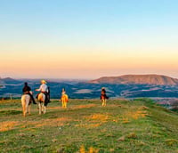 Vista panorâmica com a Cuesta de Botucatu ao fundo, no pôr do sol. Crédito: RuraltecTV.