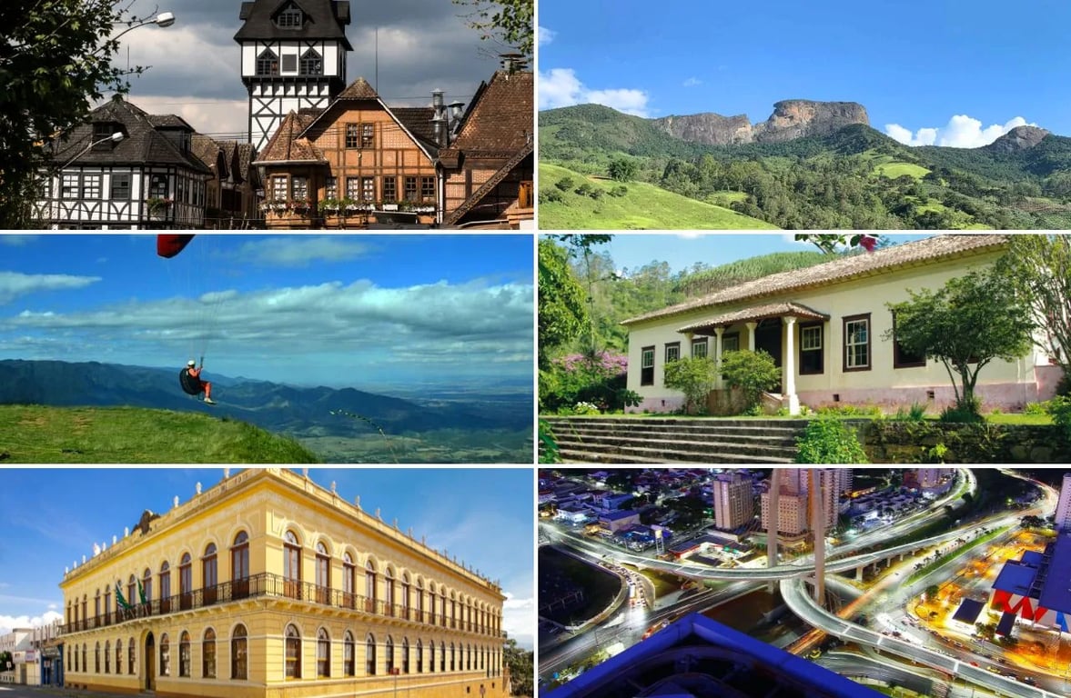 Paisagem de Monteiro Lobato SP, com áreas rurais e a Serra da Mantiqueira ao fundo