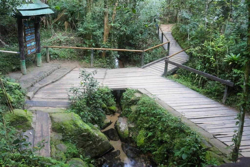 Parque Nascentes do Tietê em Salesópolis SP, com passarelas de madeira sobre área verde