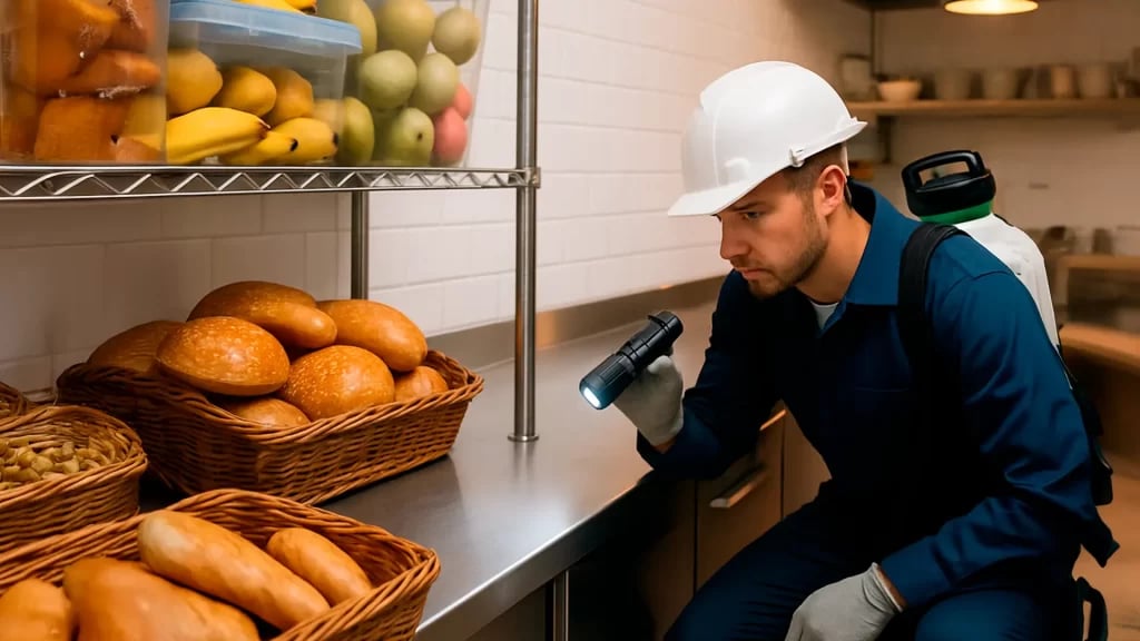 Profissional da Vigilância Sanitária inspecionando serviço de alimentação