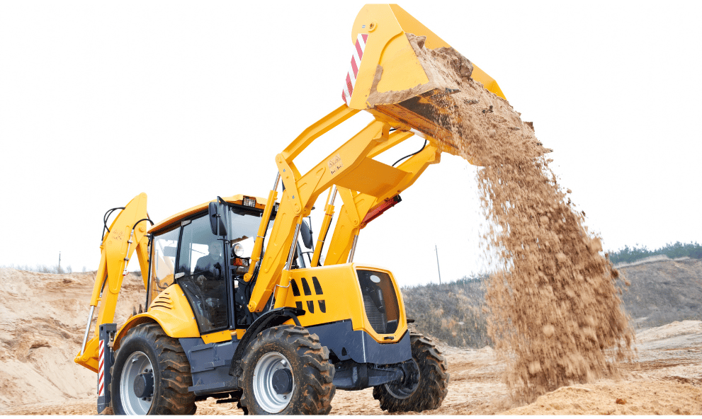 Retroescavadeira em obra urbana, simbolizando o cargo de operador de máquinas