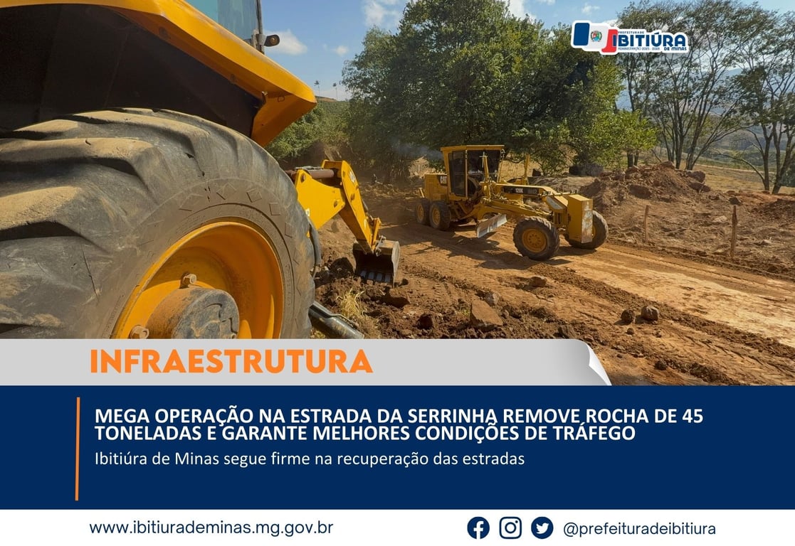 Obras em estrada rural com retroescavadeira no interior de MG